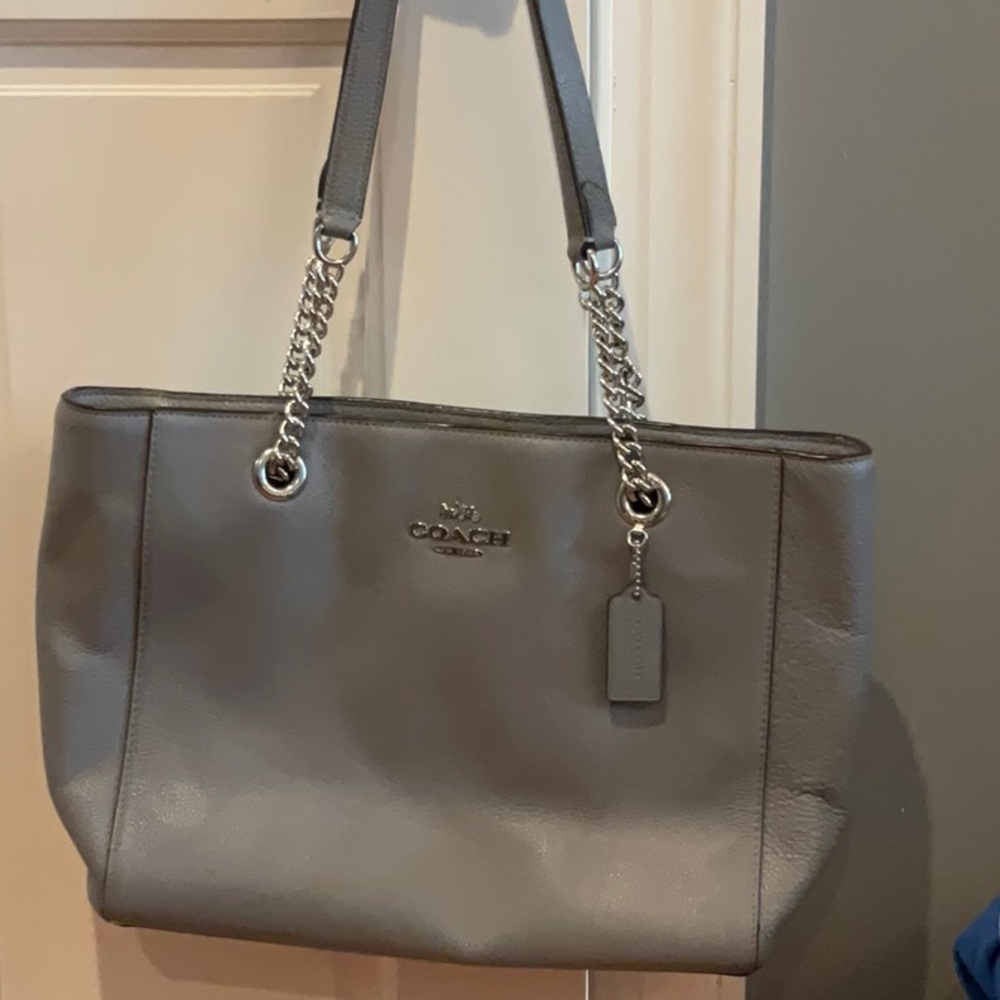 Coach Gray Leather Tote with Silver Accents